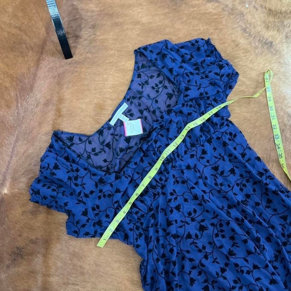 Vintage Victoria's Secret Blue Mesh Velvet milkmaid Babydoll Dress Nightgown L - Picture 4 of 4